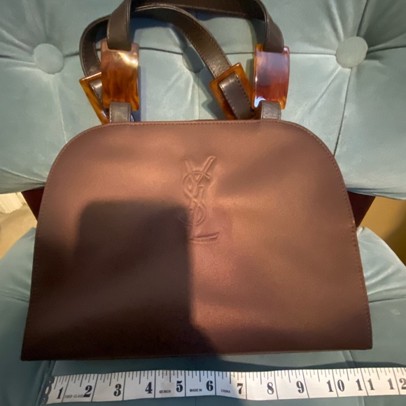Vintage Saint Laurent Chocolate Brown Satin Satchel with Tortoiseshell Accents - Picture 10 of 10